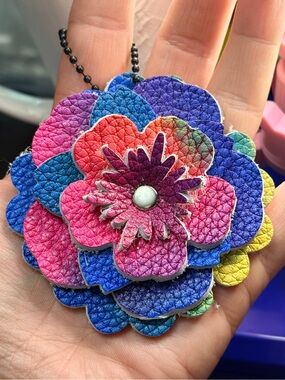 Handmade Hand Dyed Leather Floral Bag Charm